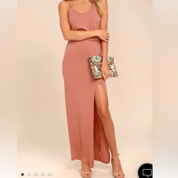 rusty rose bridesmaid dresses lulus Rusty Rose Chiffon Dress - A-Line Mock Neck Dress - Maxi Dress
